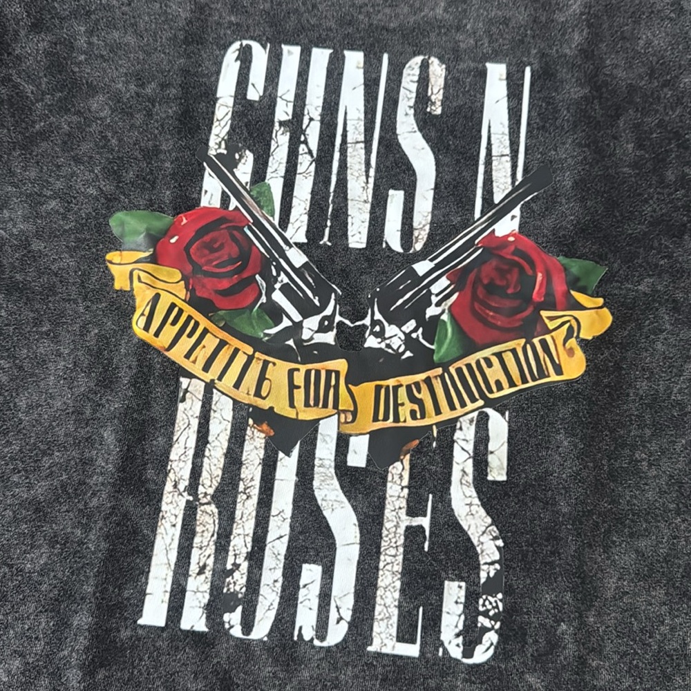 Guns N Roses Graphic T-Shirt Short Sleeve Shirt Women’s Distressed Gray Medium - Picture 6 of 12
